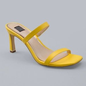 WHBM YELLOW STRAPPY MID-HEEL SANDALS